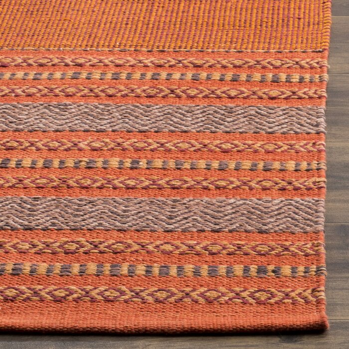 Bokara Hills Handmade Flatweave Cotton Orange/Red Rug, Runner 2'6" x 6'