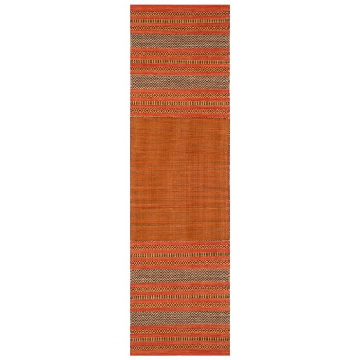 Bokara Hills Handmade Flatweave Cotton Orange/Red Rug, Runner 2'6" x 6'