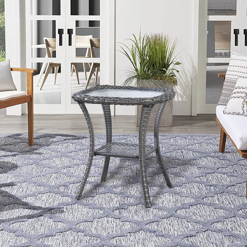 Bonia Wicker Rattan Side Table With Built-In Glass