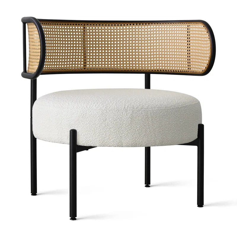 Boucle Upholstered Barrel ArmChair with Rattan Back