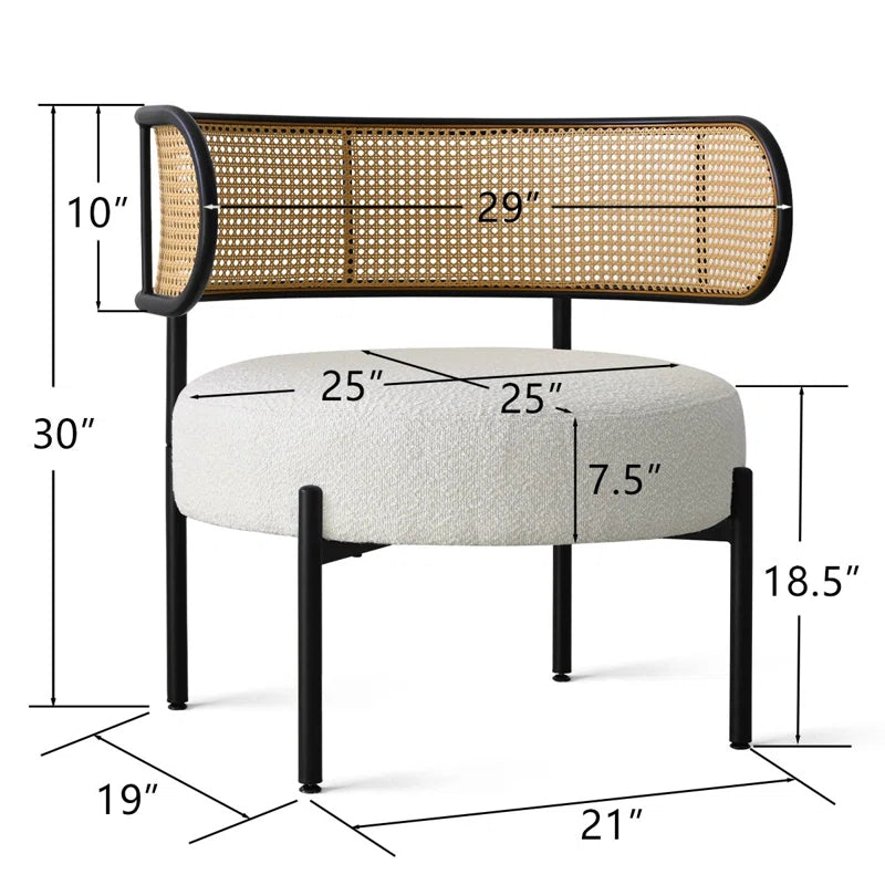 Boucle Upholstered Barrel ArmChair with Rattan Back