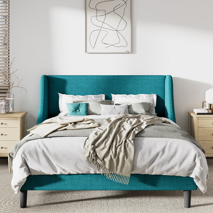 Bowdoin Upholstered Wingback Platform Bed, Queen