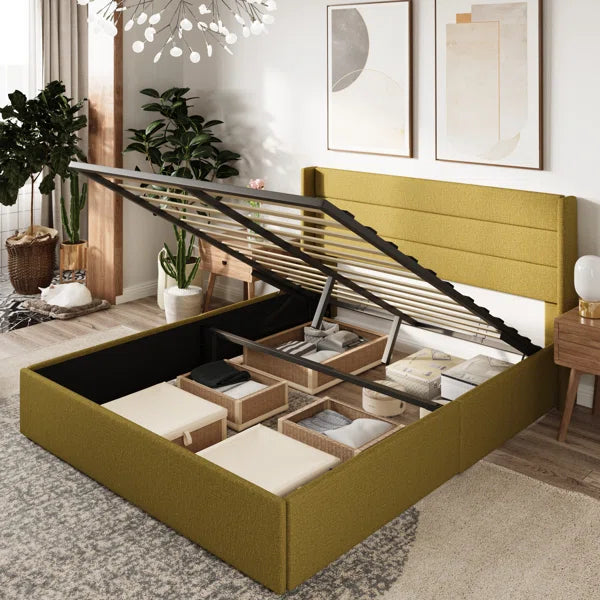 Braya Hydraulic Lift Up Storage Upholstered Platform Bed
