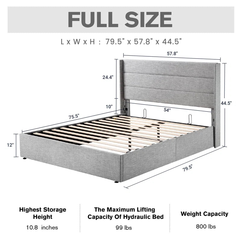 Braya Hydraulic Lift Up Storage Upholstered Platform Bed
