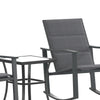 3 Piece Outdoor Rocking Chair Bistro Set with Flex Comfort Material and Metal Framed Glass Top Table