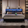 Brisna Bed Frame Upholstered Headboard Bed with Storage LED and Charge Station - King
