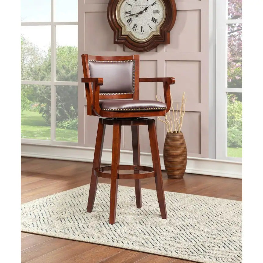SET OF 2 Broadmoor Extra Tall Cherry Brown Swivel Wood Stool