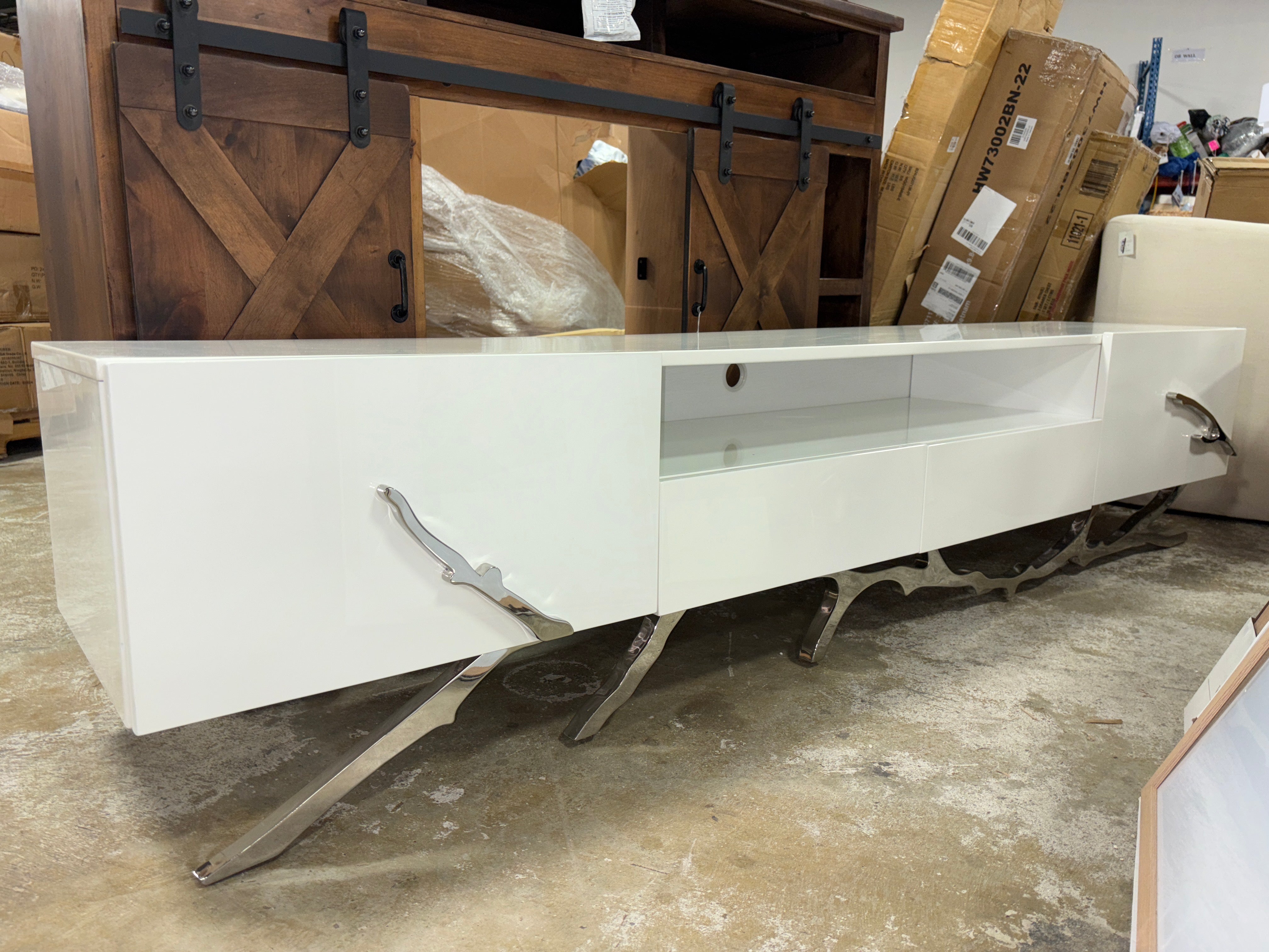 Modrest Legend 87" Wide Modern White TV Stand SHOWROOM ITEM