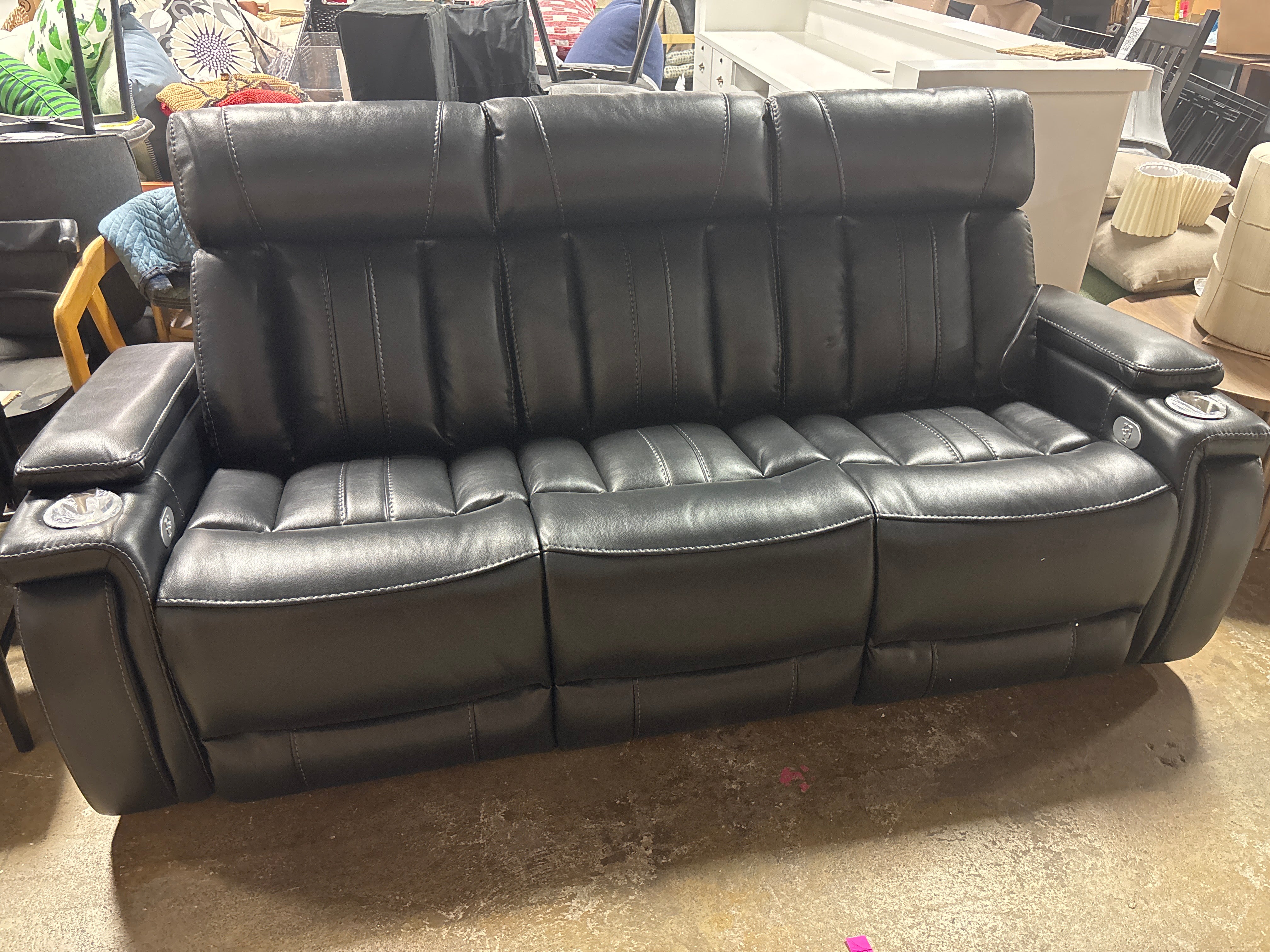 Batta 89'' Pillow Top Arm Reclining Sofa - Midnight Gray Faux Leather SHOWROOM ITEM