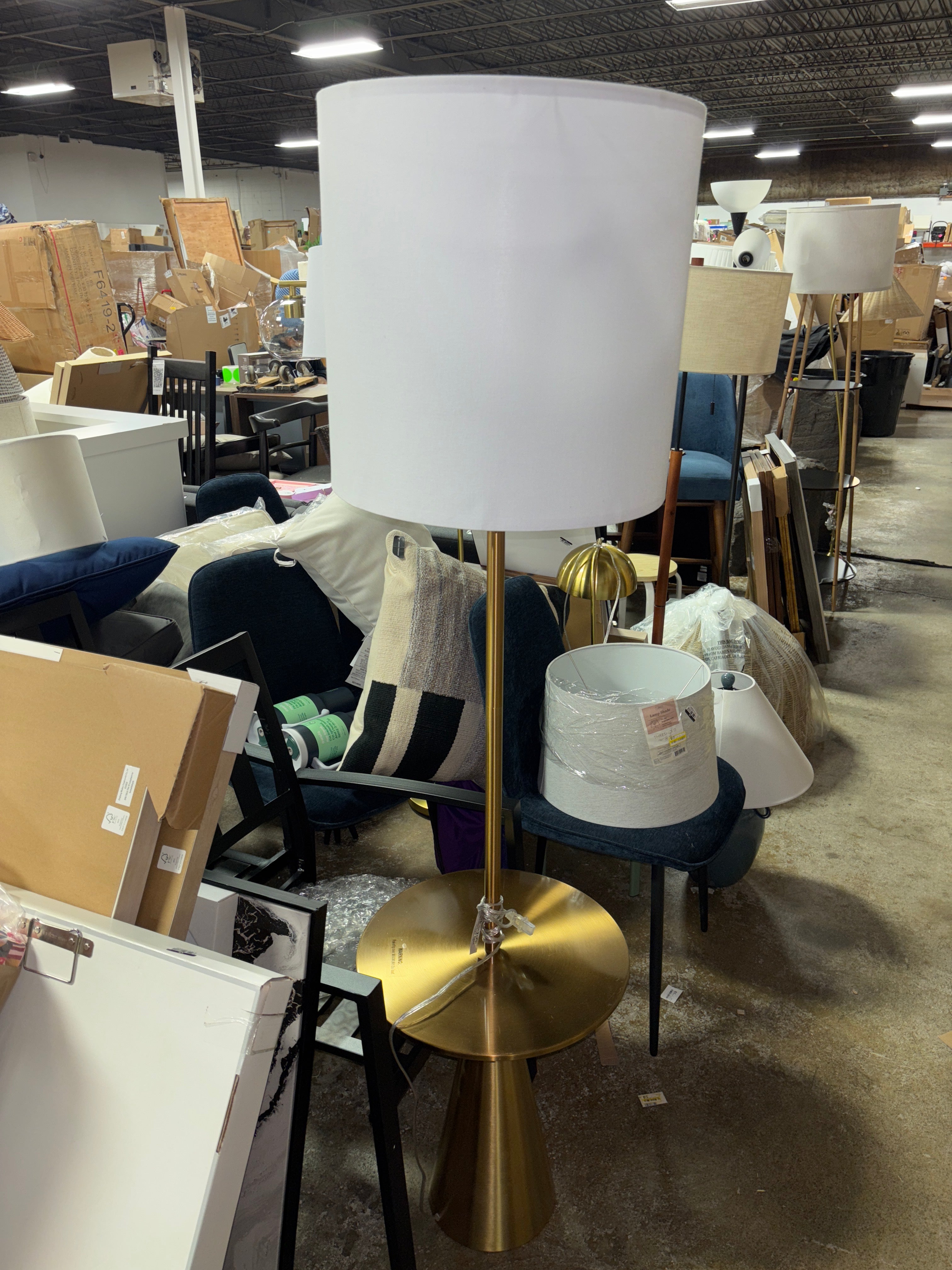 67.75"x17" Modern Floor Lamp with Table - Brass SHOWROOM ITEM