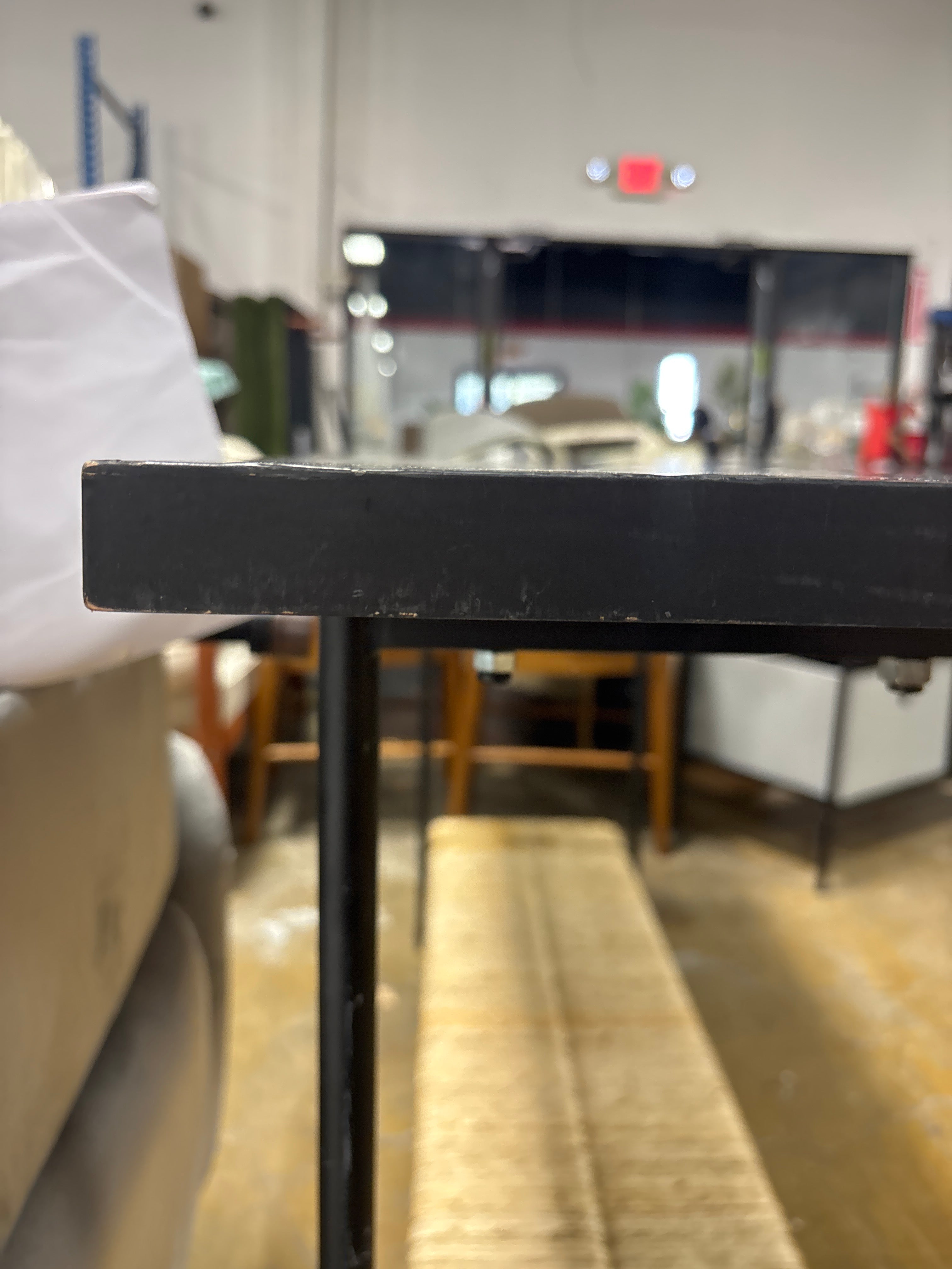 Metal and Rush Weave Top Console Table - Black SHOWROOM ITEM