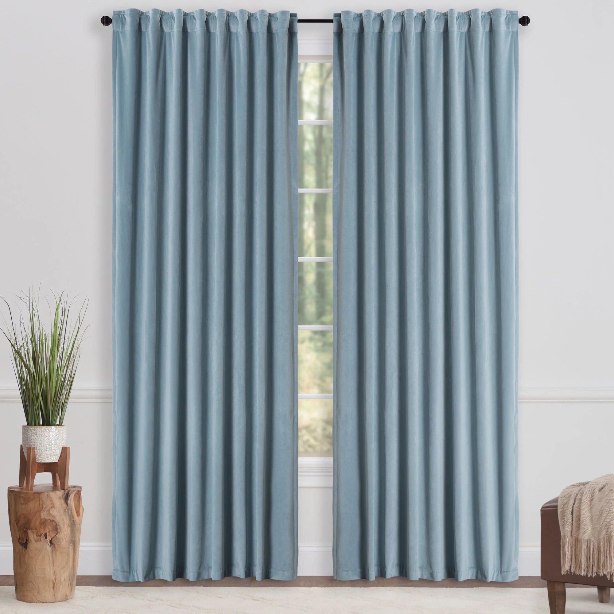Solid Velvet Curtains Set of 2
