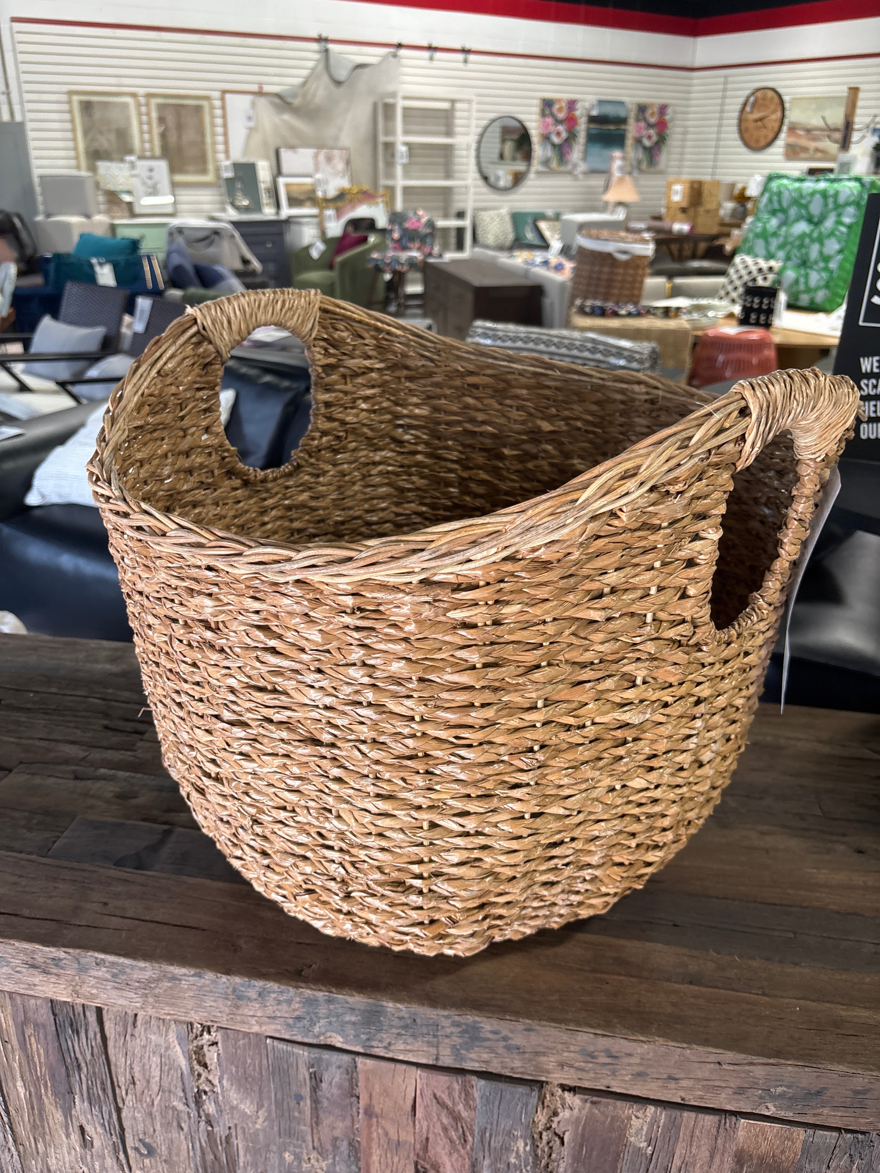 Large Round Braided Seagrass Basket - Brightroom™: Handwoven Khaki Wicker for Blanket Storage, Nest Certified - SHOWROOM ITEM
