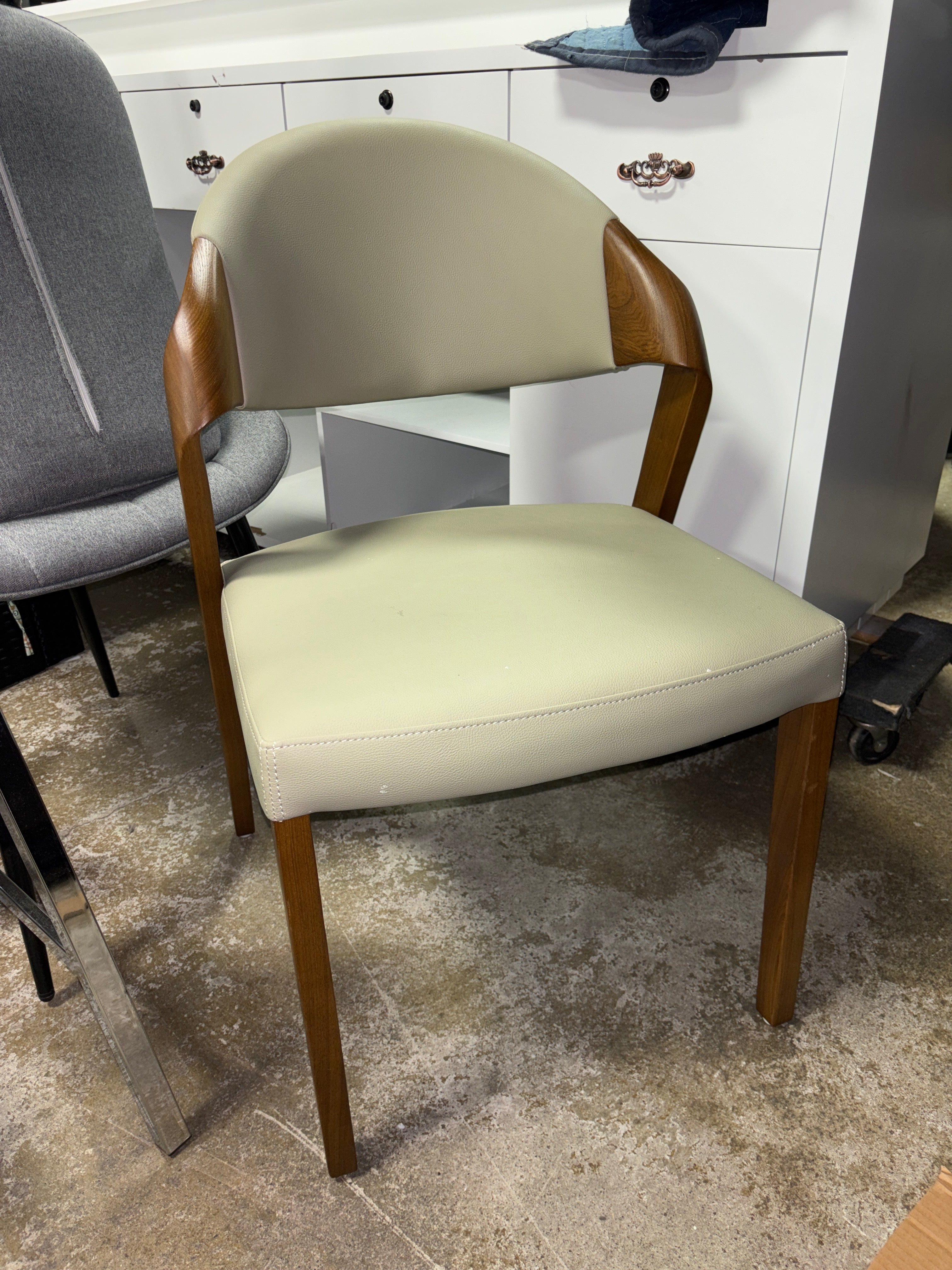 1pc Bratislav Mid-Century Beige & Walnut Dining Chair SHOWROOM ITEM