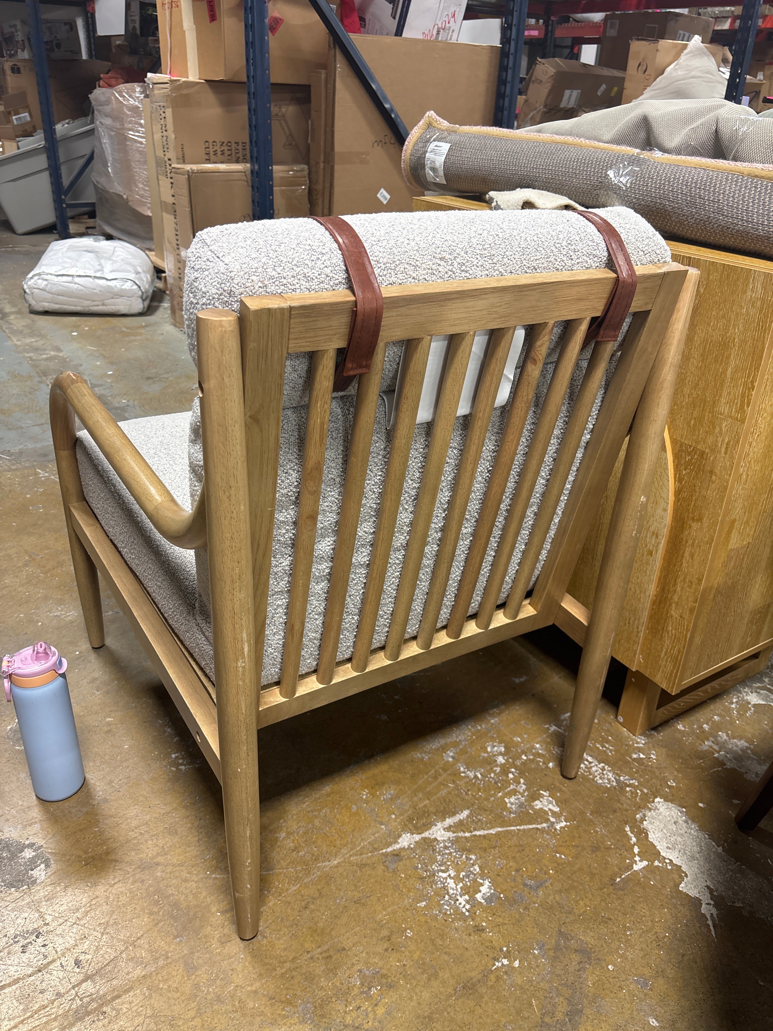 Boucle Upholstered Wood Accent Arm Chair - Oatmeal SHOWROOM ITEM