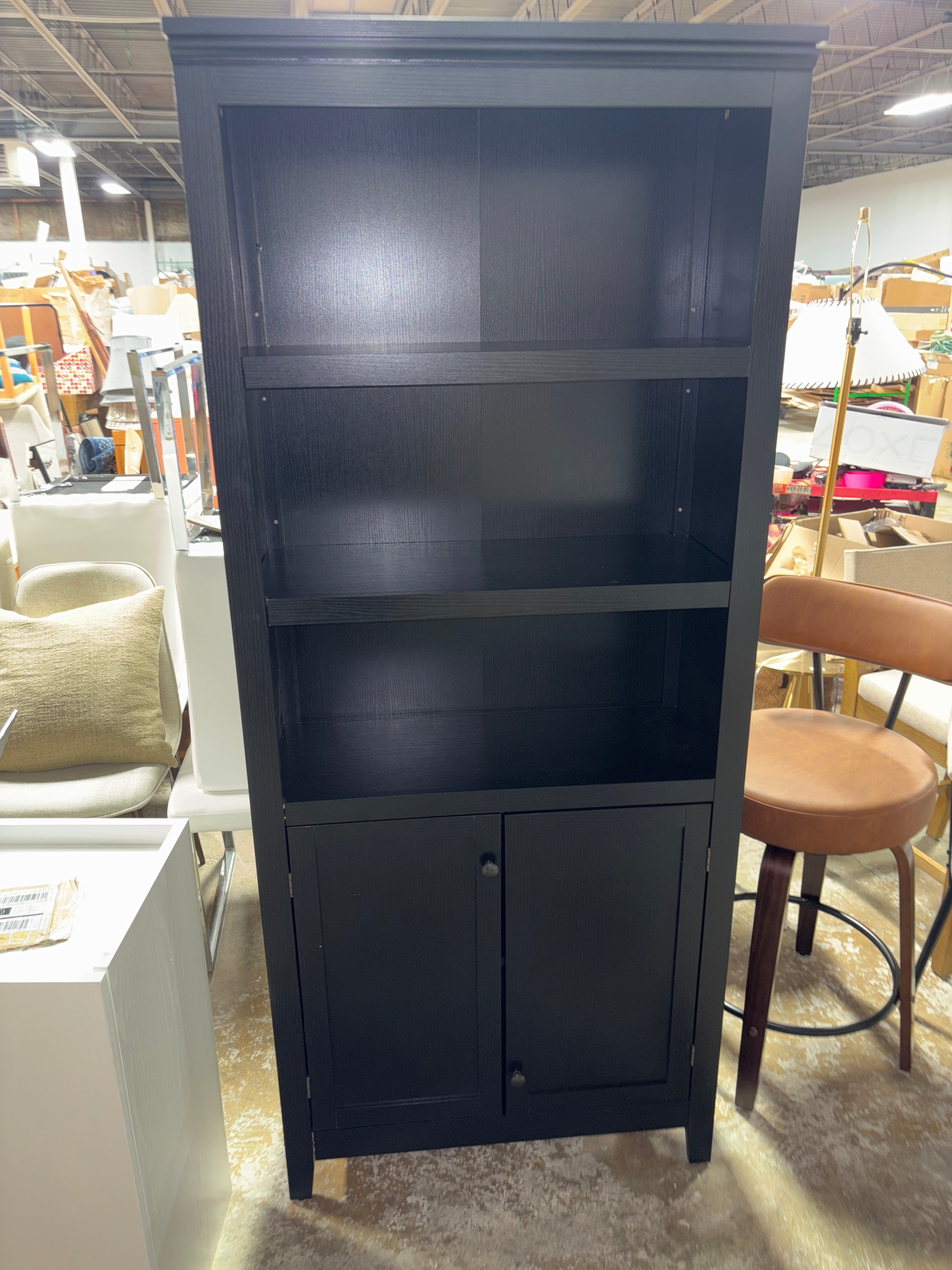 72" Carson 5 Shelf Bookcase with Doors - Black SHOWROOM ITEM
