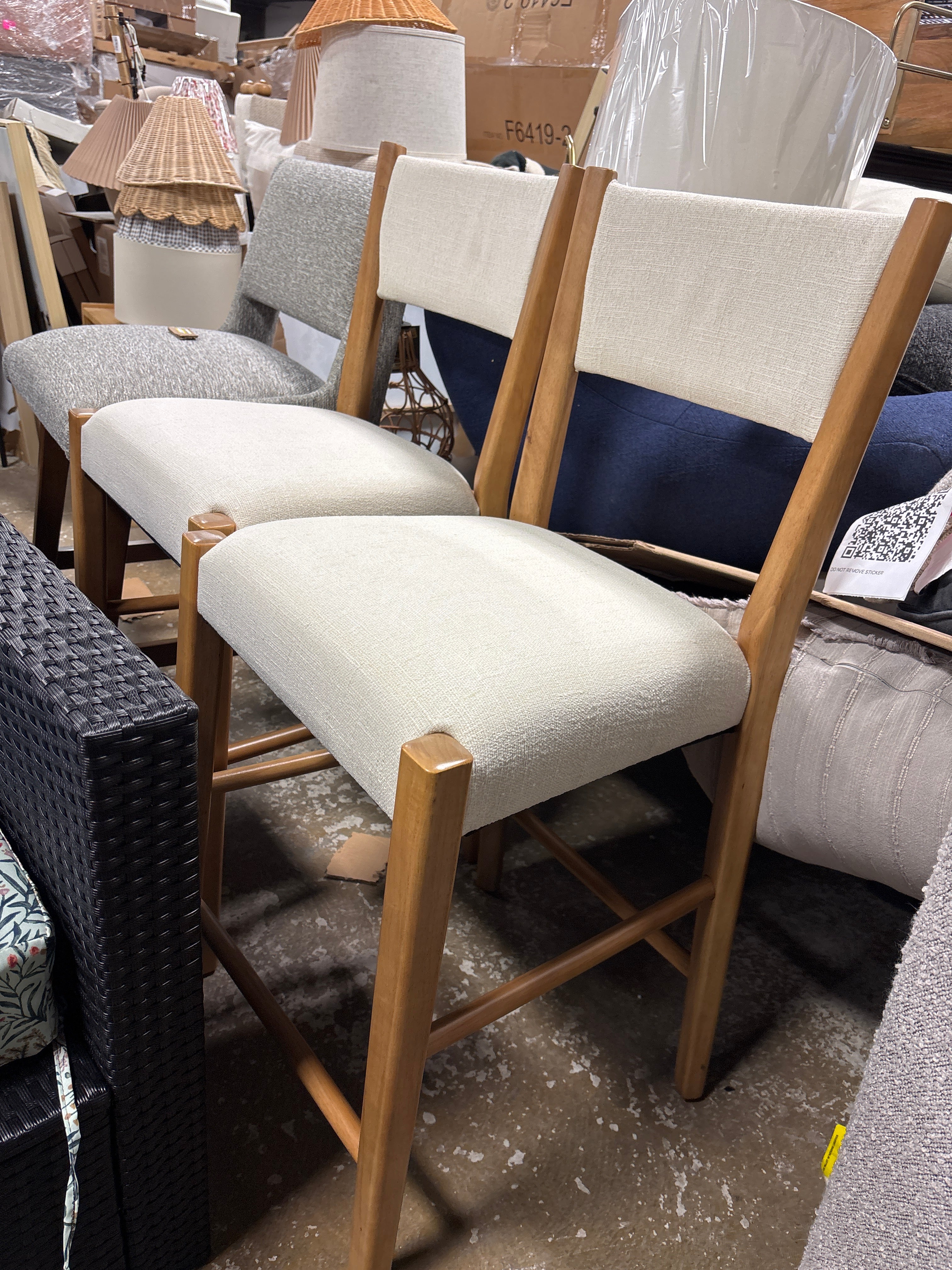 (Set of 2) Upholstered Seat & Back with Wood Frame Counter Height Stools - Cream/Natural SHOWROOM ITEM