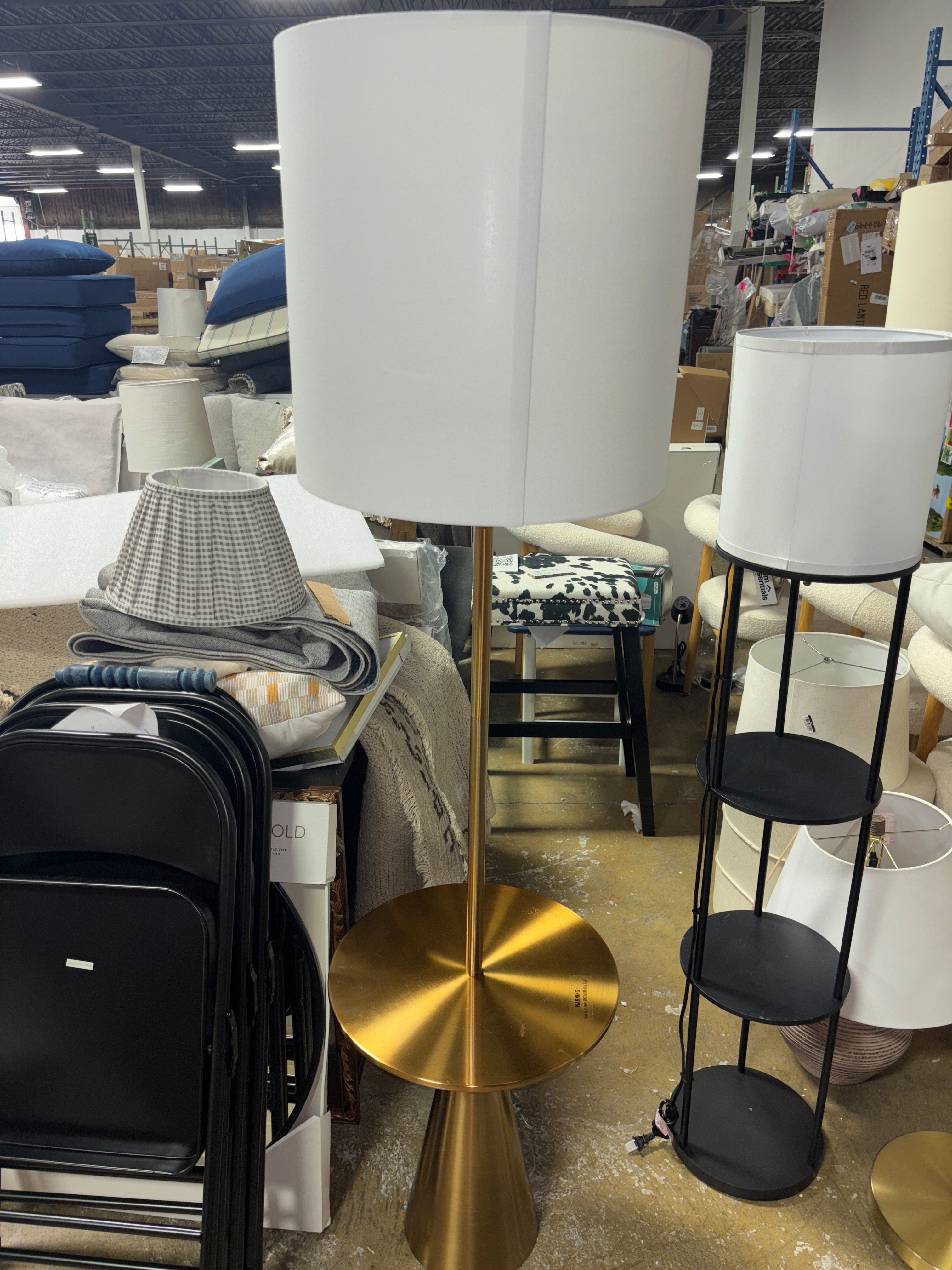 67.75"x17" Modern Floor Lamp with Table - Brass SHOWROOM ITEM