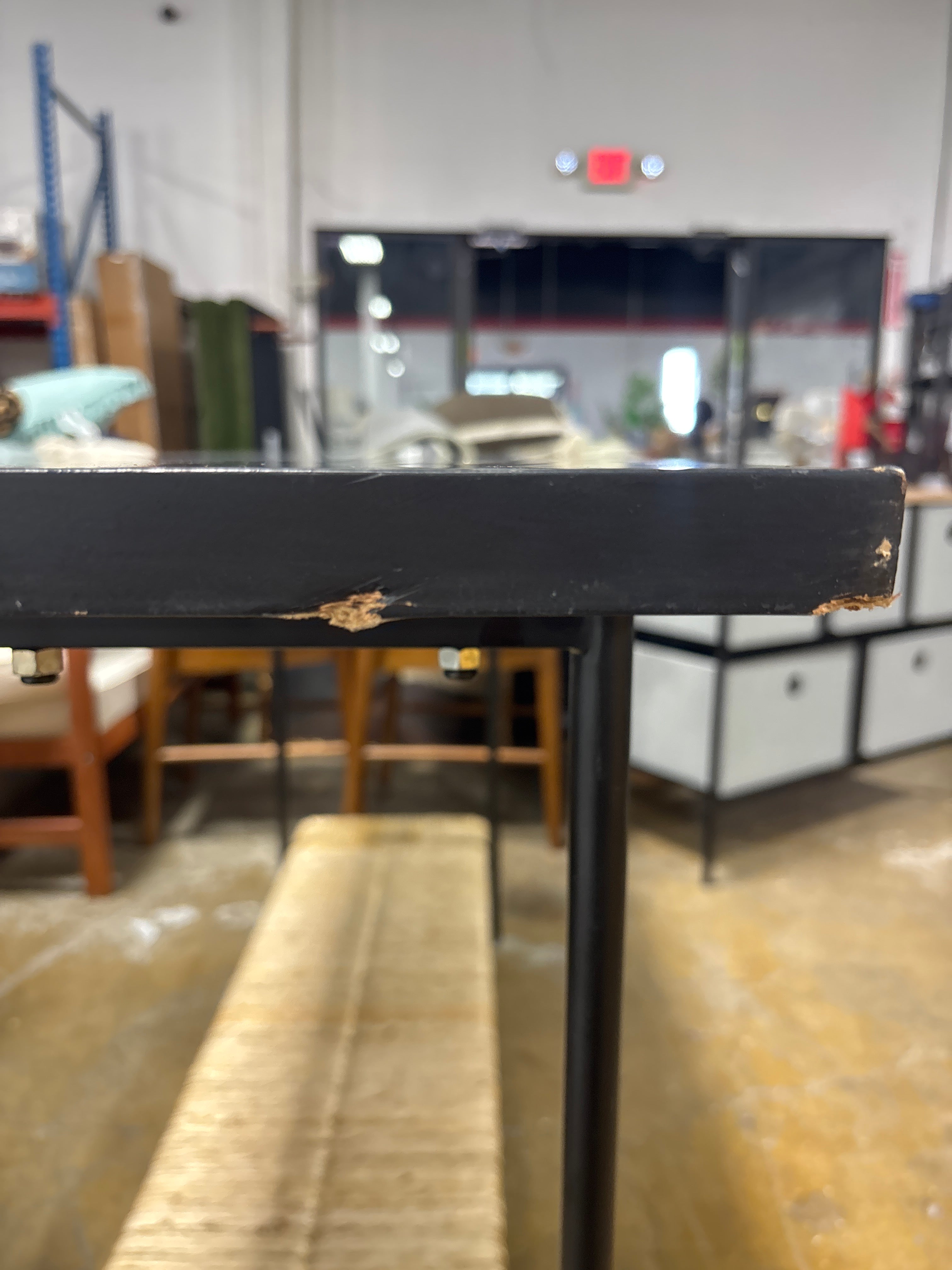 Metal and Rush Weave Top Console Table - Black SHOWROOM ITEM
