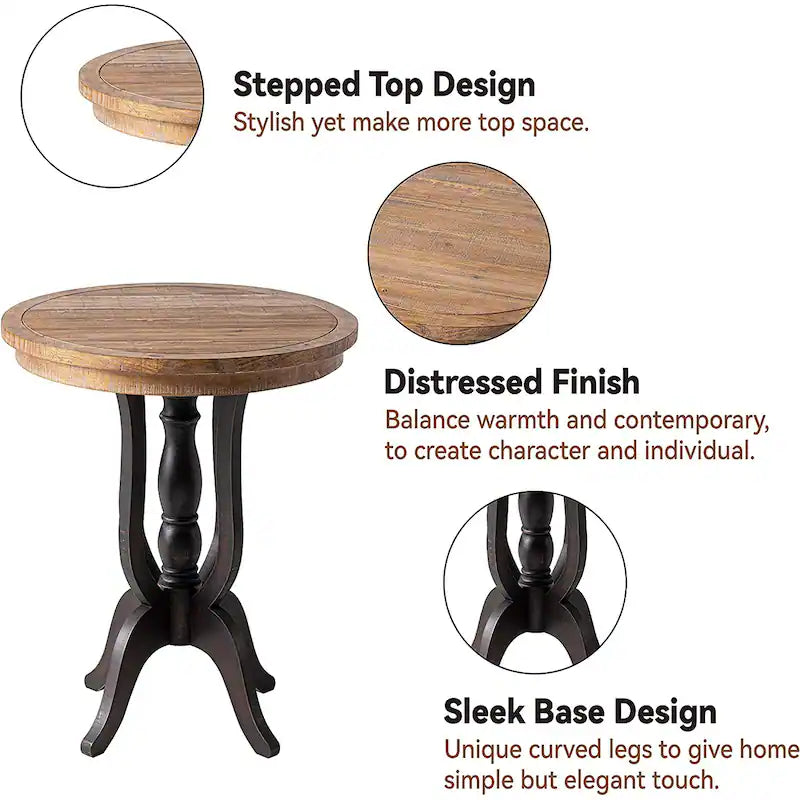 Rustic Farmhouse End Table, Natural Top Side Table
