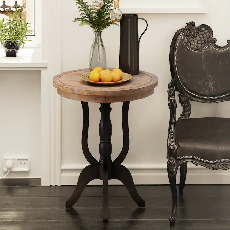 Rustic Farmhouse End Table, Natural Top Side Table