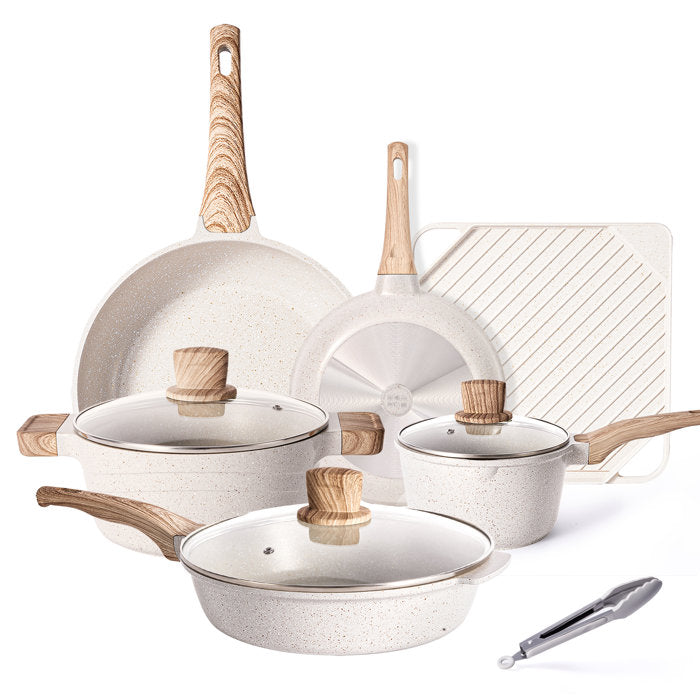 11 Pieces Pots and Pans Non Stick Pan White Pot Sets Nonstick Cookware Sets w/ Grill Pan