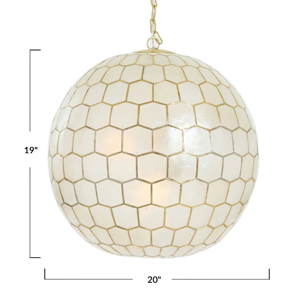 Capiz Seashells Honeycomb Globe Pendant Light  - Gold