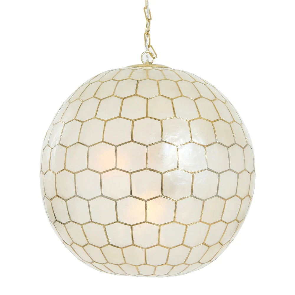 Capiz Seashells Honeycomb Globe Pendant Light  - Gold