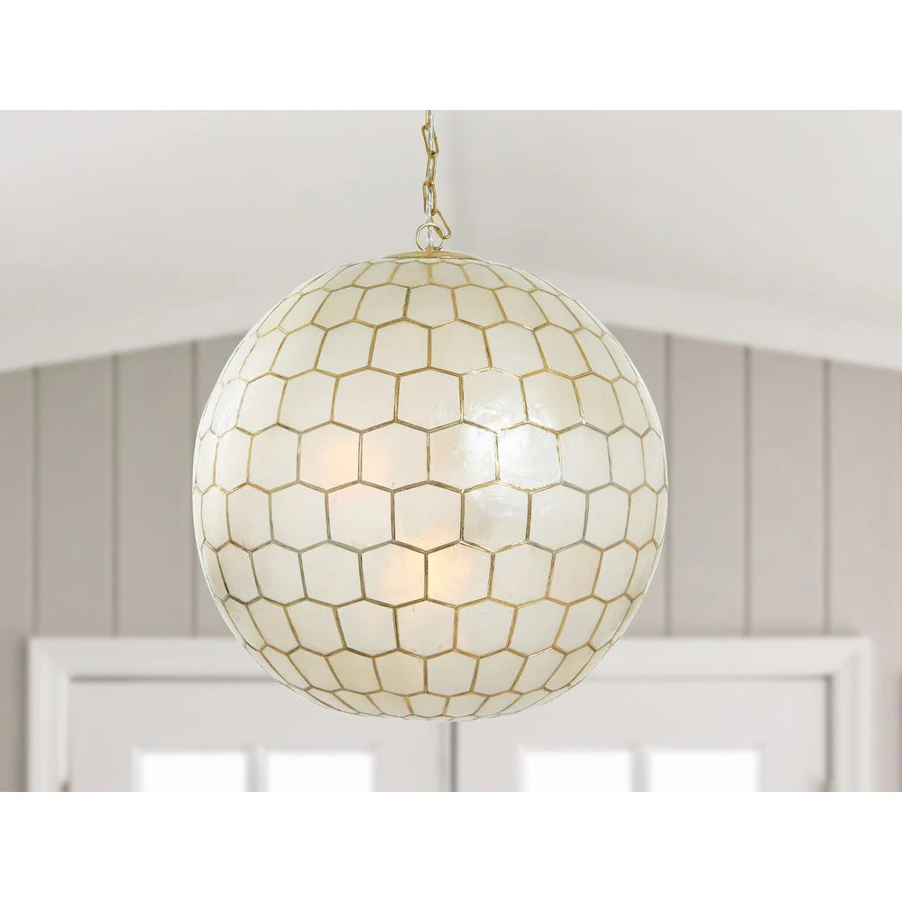 Capiz Seashells Honeycomb Globe Pendant Light  - Gold