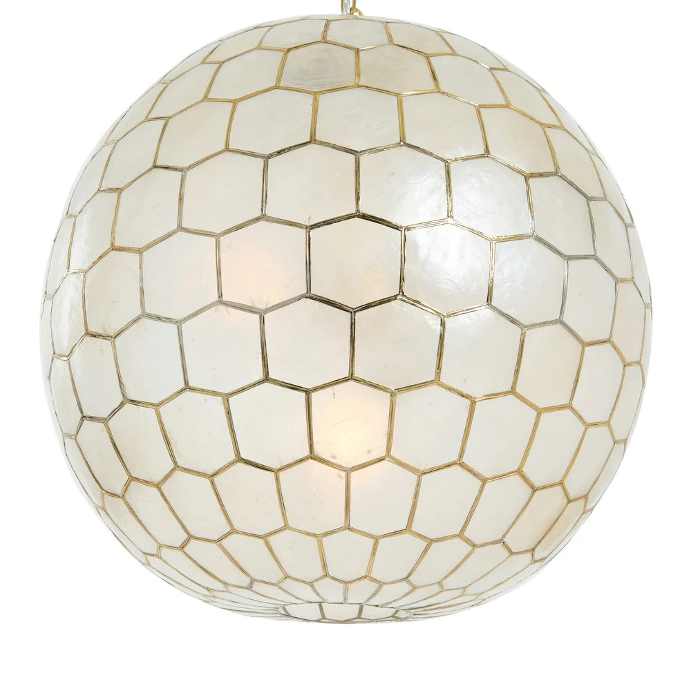 Capiz Seashells Honeycomb Globe Pendant Light  - Gold