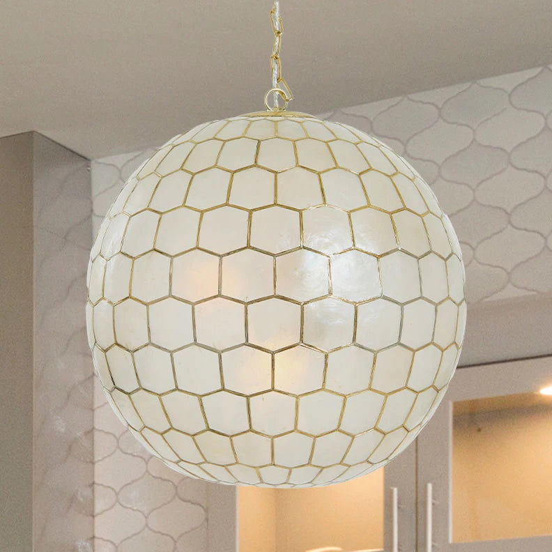 Capiz Seashells Honeycomb Globe Pendant Light - Gold – Salvage & Co Indy