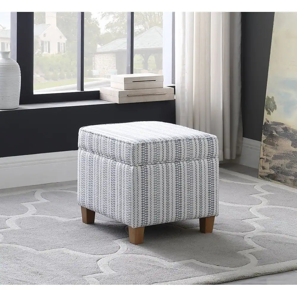 Birkerod Square Lift-off Storage Ottoman - Blue and White Stripe