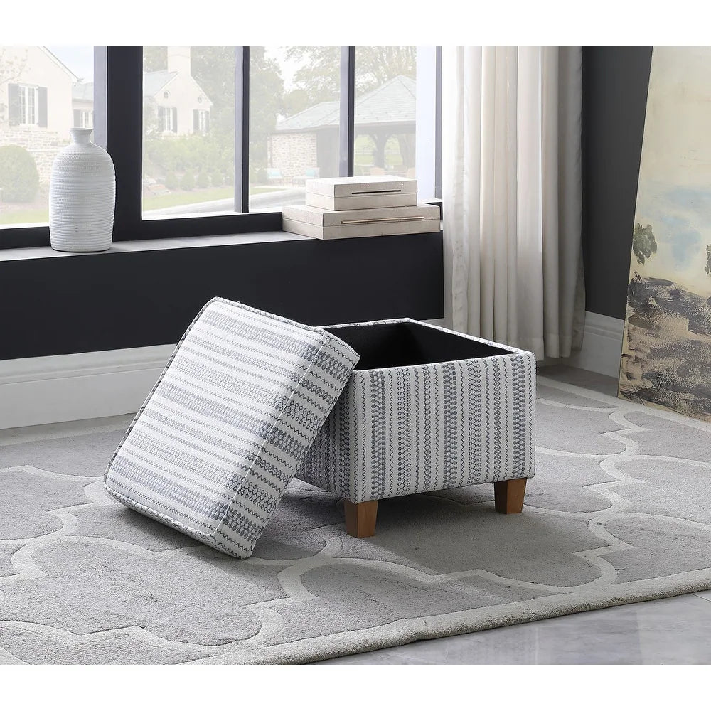 Birkerod Square Lift-off Storage Ottoman - Blue and White Stripe
