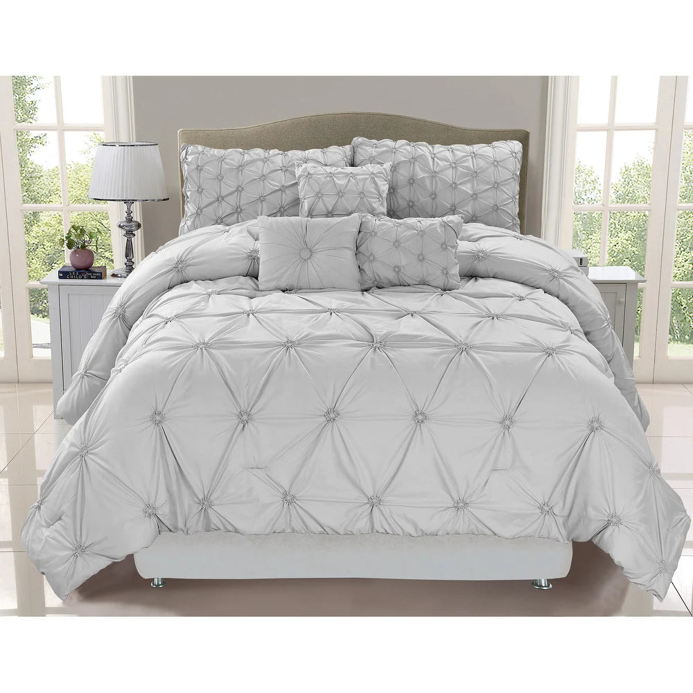 7-piece Elegant Pleated Designer Comforter Set - Grey - Queen