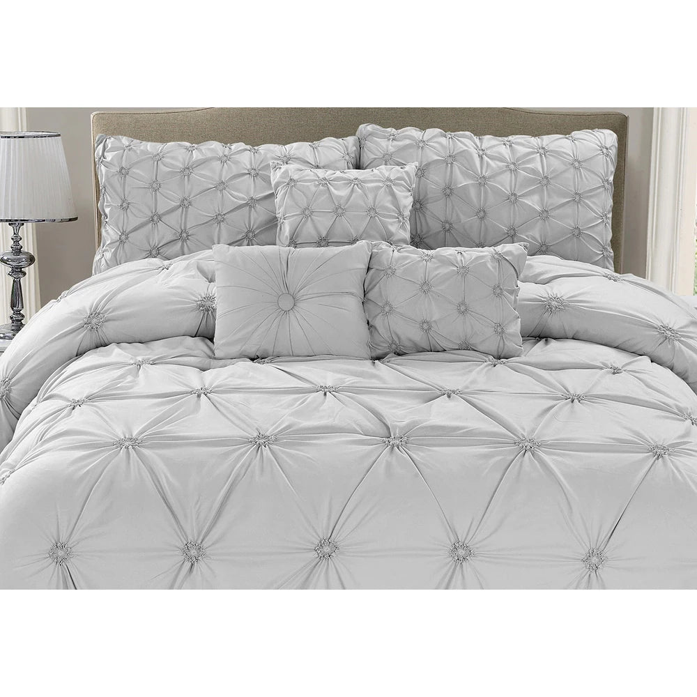 7-piece Elegant Pleated Designer Comforter Set - Grey - Queen