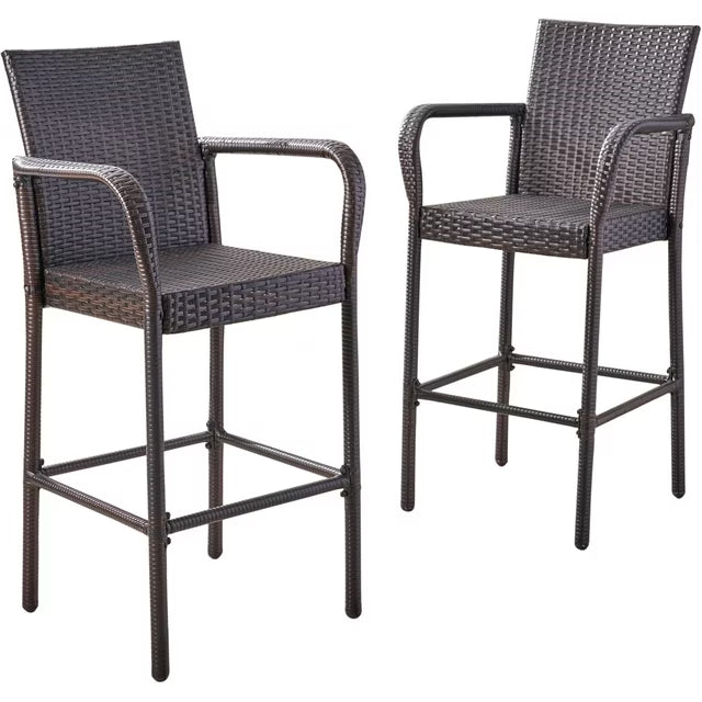 Stewart Outdoor Bar Stool, Set of 2, Brown