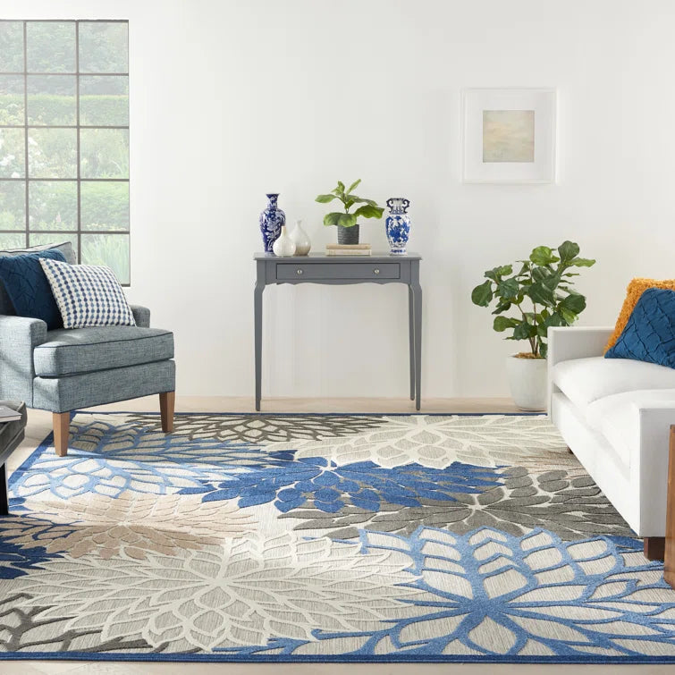 7'x10' Ciann Floral Indoor / Outdoor Rug - Blue/Gray SHOWROOM ITEM