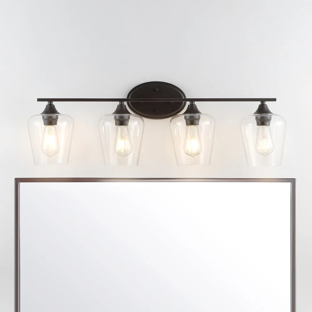 Clara Iron/Seeded Glass Cottage Rustic LED Vanity Light- 4-Light