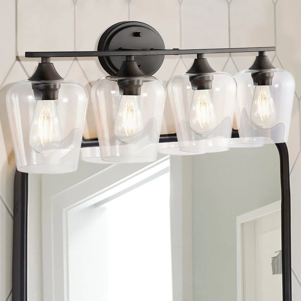 Clara Iron/Seeded Glass Cottage Rustic LED Vanity Light- 4-Light