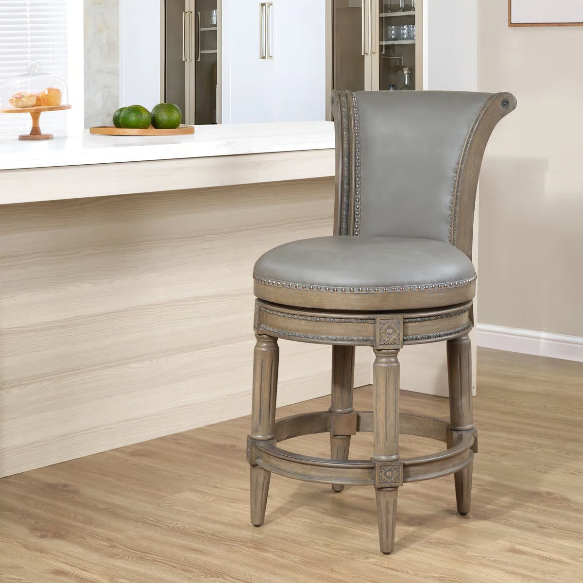 Classic Upholstered Bar Stools With Wooden Frame And Nailhead Trim