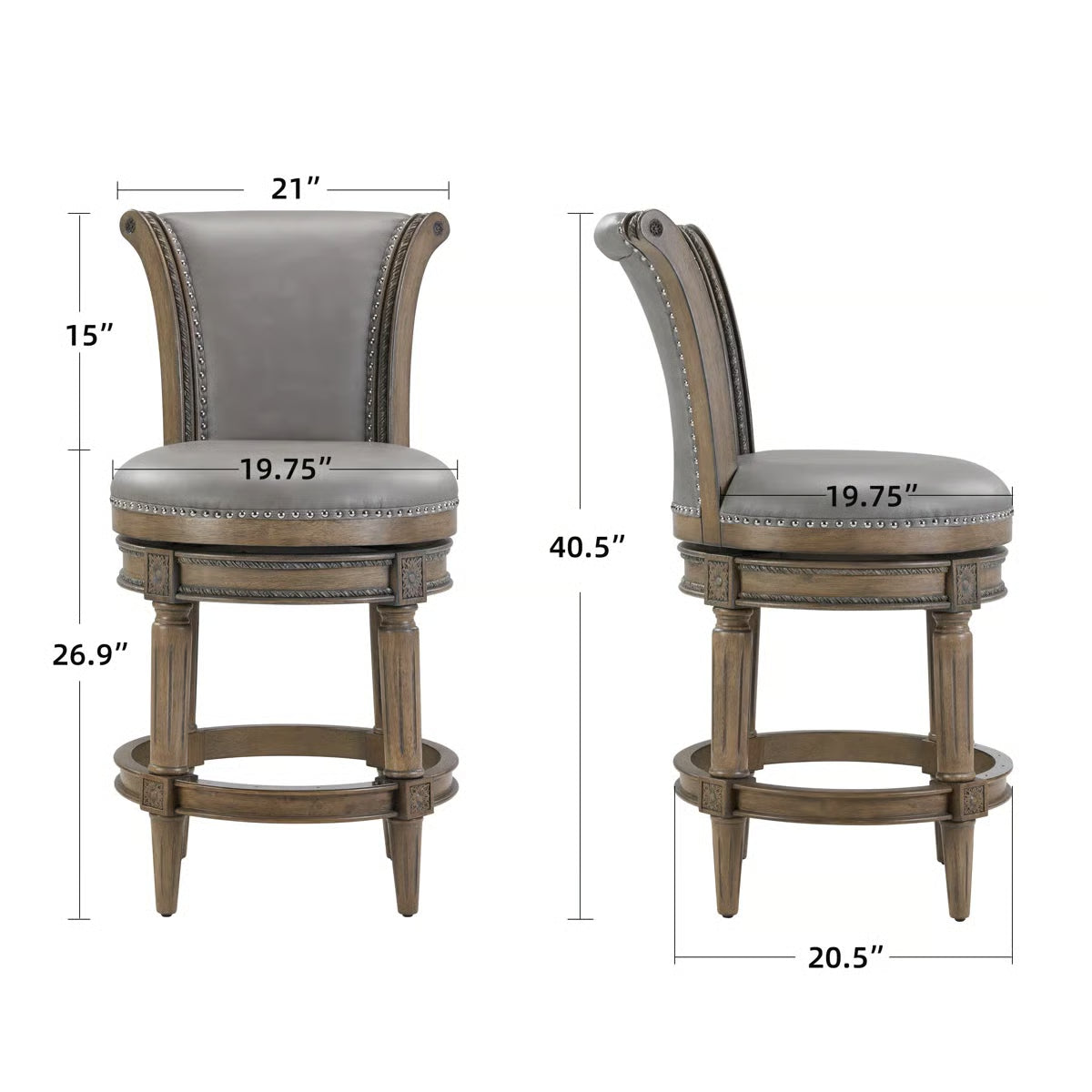 Classic Upholstered Bar Stools With Wooden Frame And Nailhead Trim