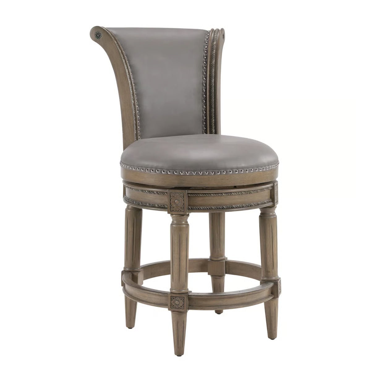 Classic Upholstered Bar Stools With Wooden Frame And Nailhead Trim