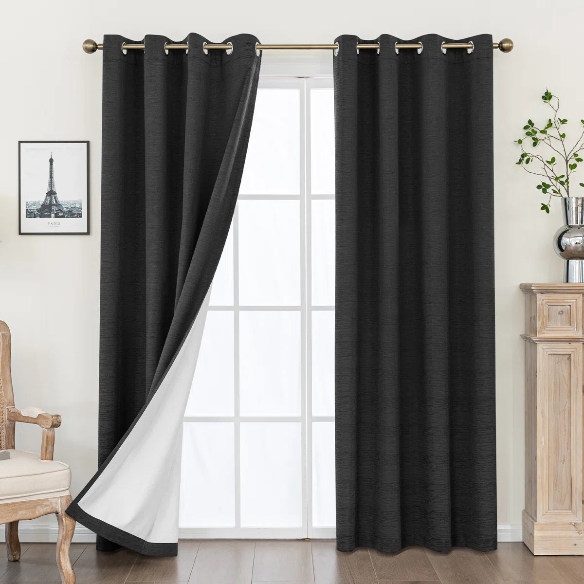 Clesta Cotton Blend Thermal Insulated 100% Blackout Grommet Curtain Pair