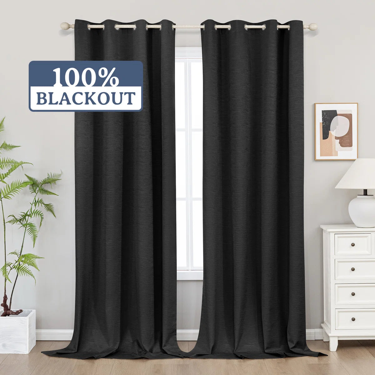 Clesta Cotton Blend Thermal Insulated 100% Blackout Grommet Curtain Pair