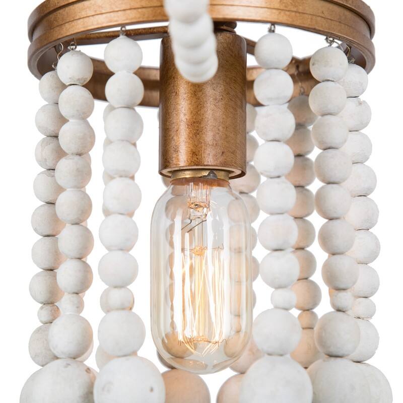 Coasa Boho Glam Mini Pendant Lights White Wood Beads Distressed Cylinder Draped Island Light
