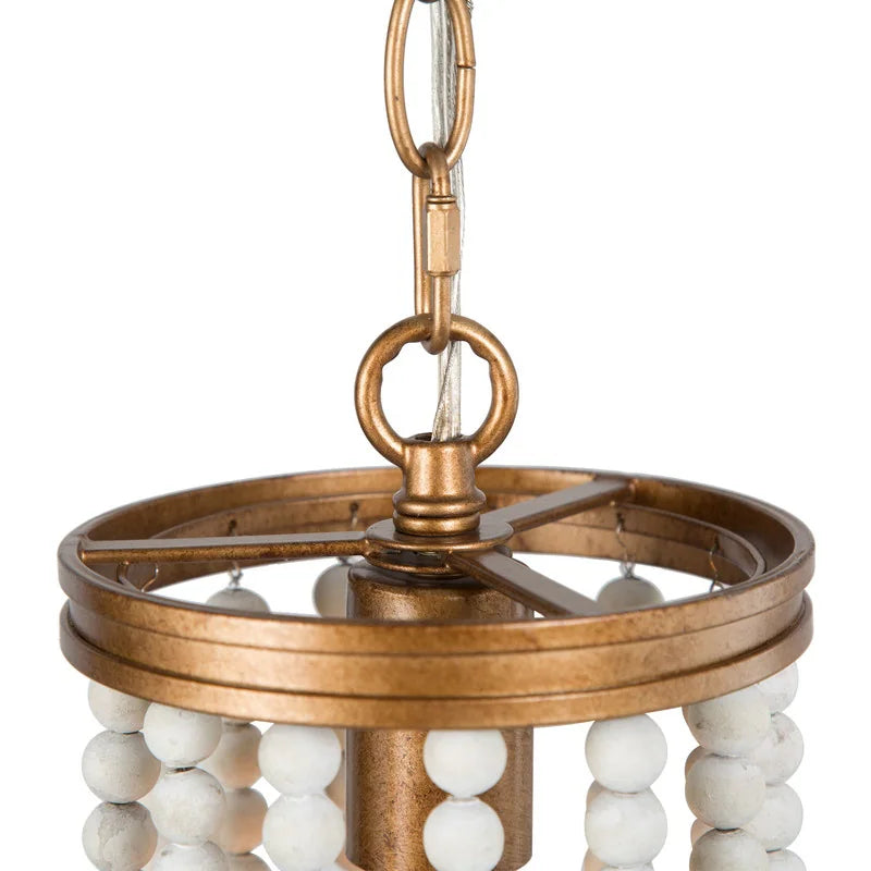 Coasa Boho Glam Mini Pendant Lights White Wood Beads Distressed Cylinder Draped Island Light
