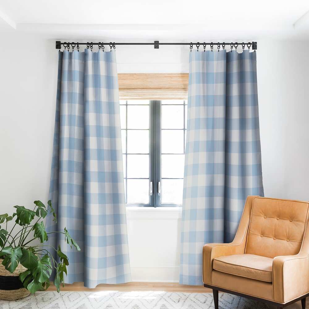 Blackout Gingham Pattern Blue Made-to-Order Curtain Panel - (Set of 2)