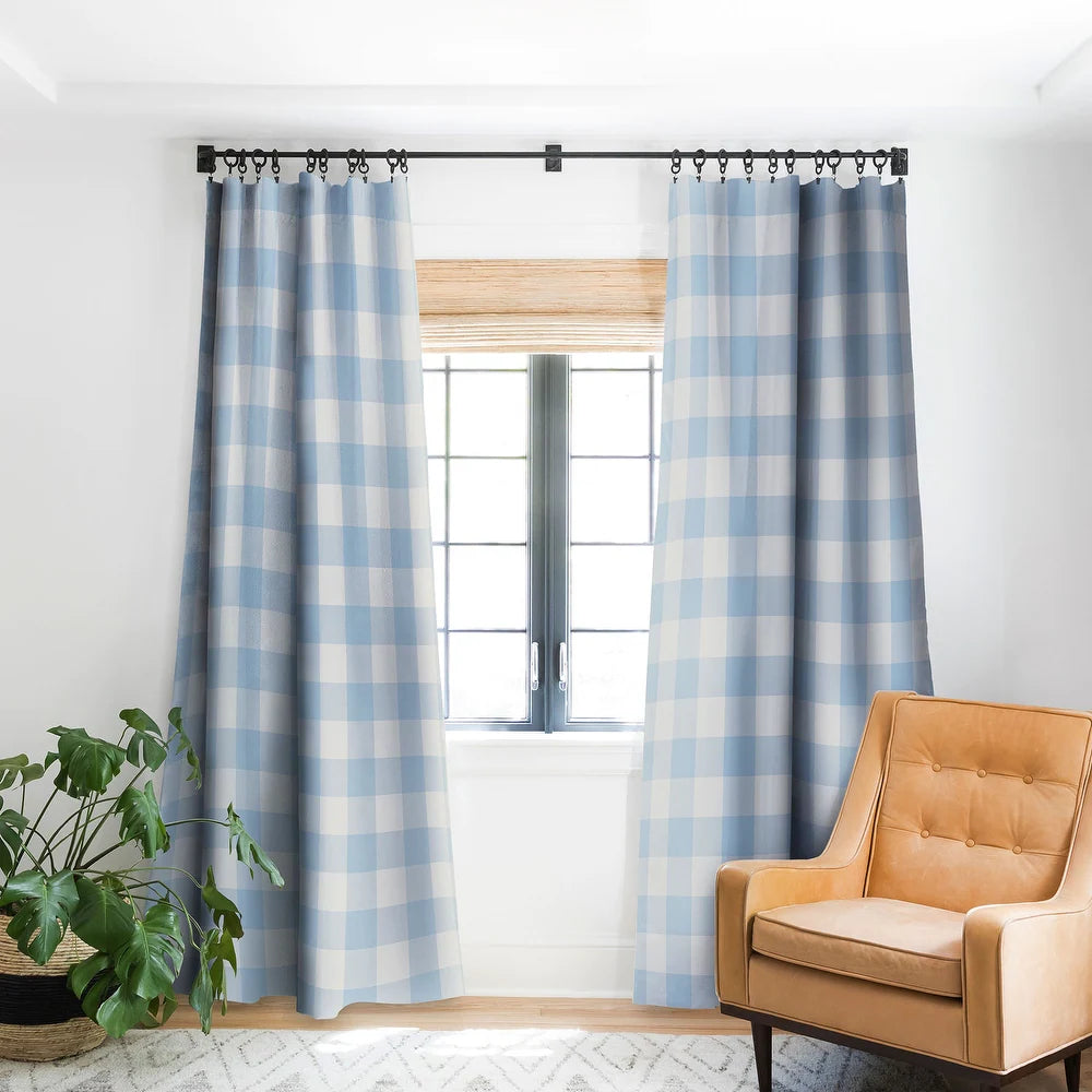 Blackout Gingham Pattern Blue Made-to-Order Curtain Panel - (Set of 2)