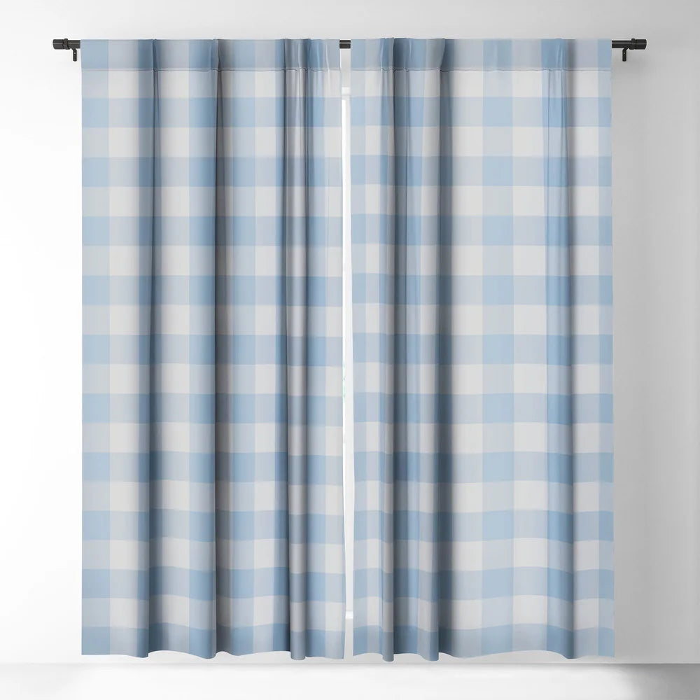 Blackout Gingham Pattern Blue Made-to-Order Curtain Panel - (Set of 2)