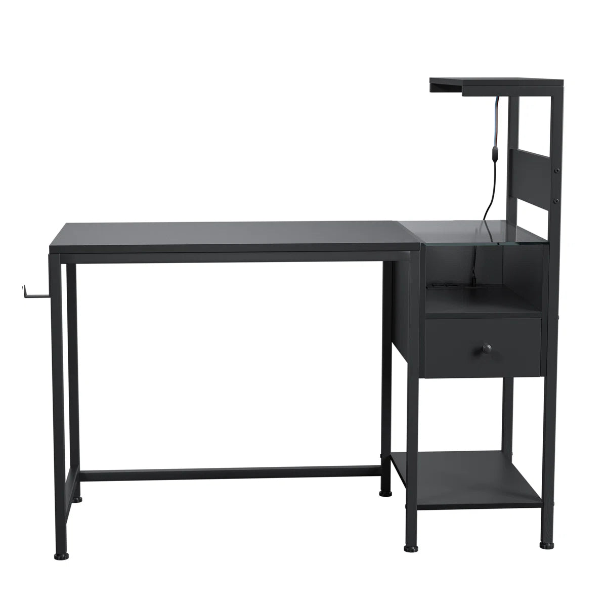Computer Desk with Power Outlet & Storage Shelves, Study Table with USB Ports Charging Station